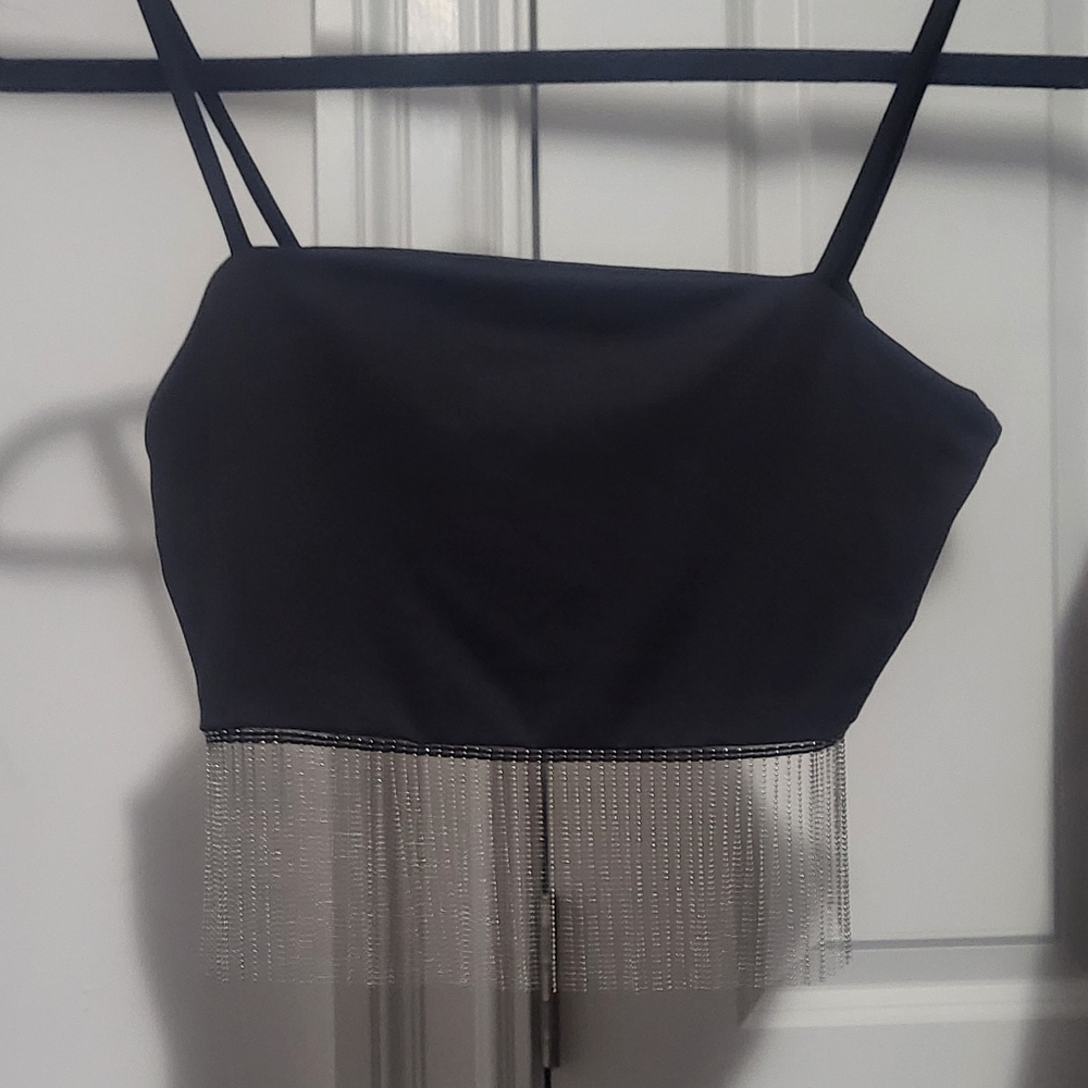 Cute small strap crop top with beautiful hanging beads in the front